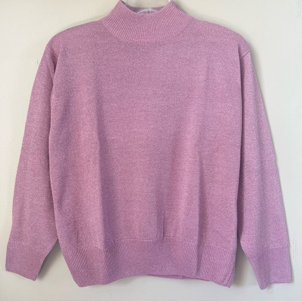 VTG Dressbarn Powder Pink Shimmer Mock Cowl Sweater SZ XL